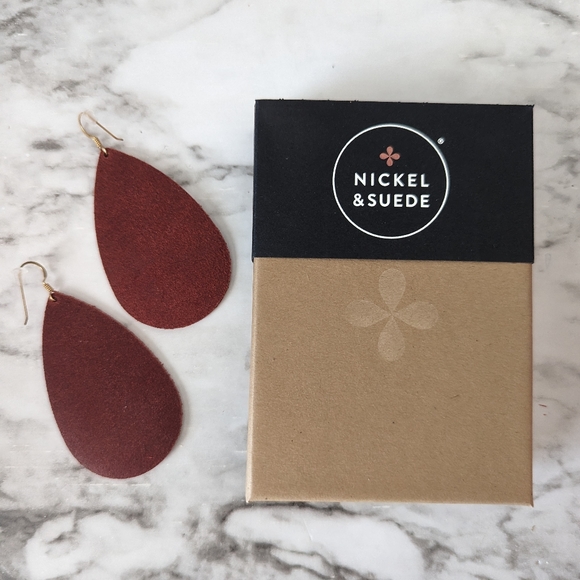 EUC Nickel and Suede Rust Suede Teardrop Earrings - Picture 2 of 2